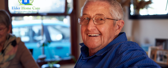 A senior is happy as result of successful long-distance caregiving.